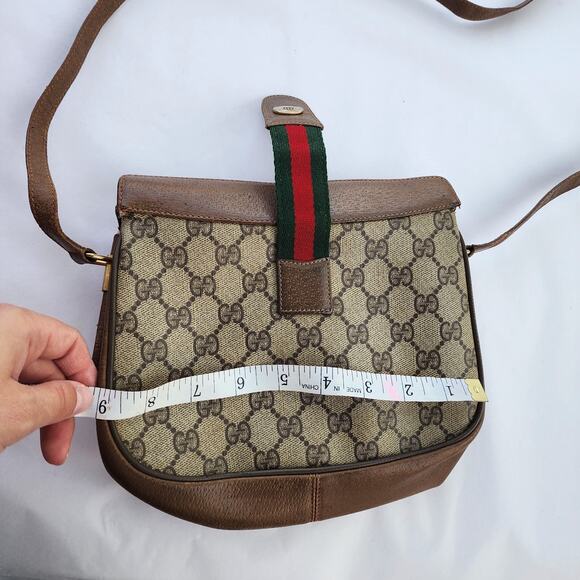 VINTAGE Gucci Ophidia GG Web Coated Canvas Clutch Tan Red Green Leather with COA - Picture 10 of 12